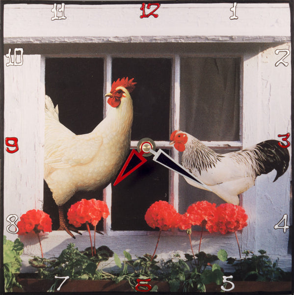 Rooster and a Chicken Collage Clock