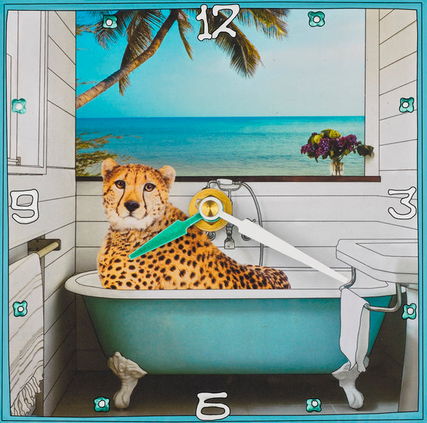 Cheetah In The Tub, Collage Clock