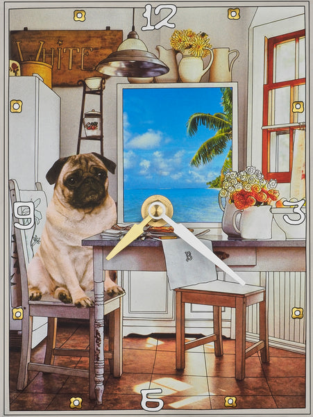Pug in the Kitchen Collage Clock