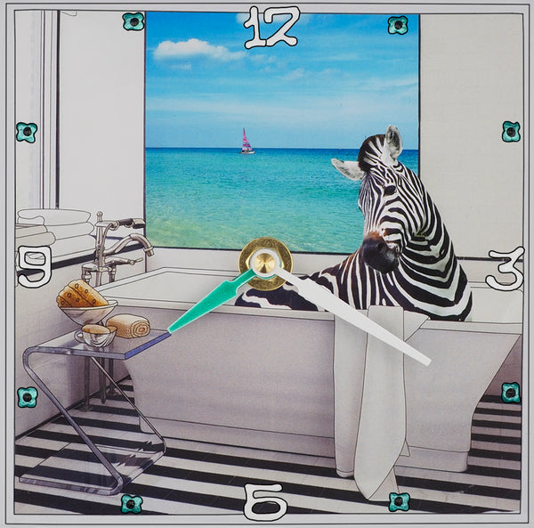 Zebra In The Tub #3 Collage Clock