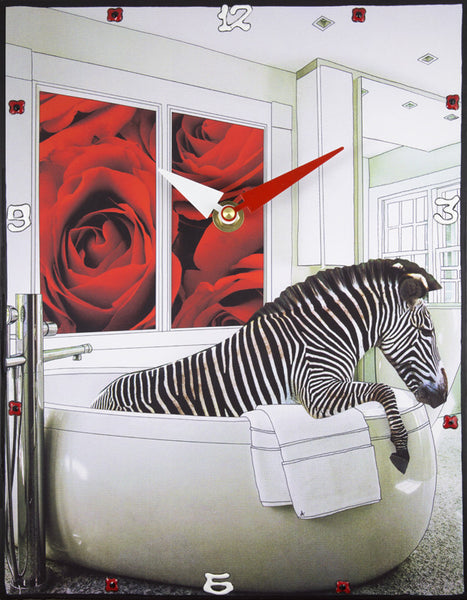 Zebra in the Tub Collage Clock