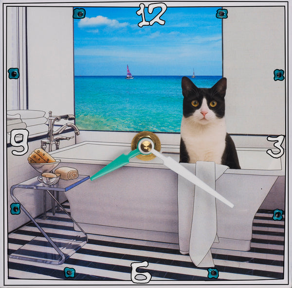 Clock Bw B&W Cat, Collage Clock - Lea Alboher