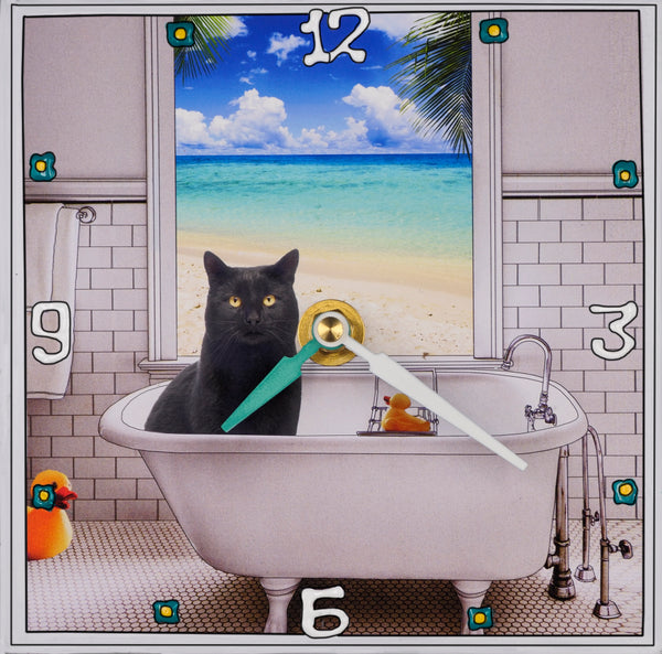 Black Cat In The Tub, Collage Clock