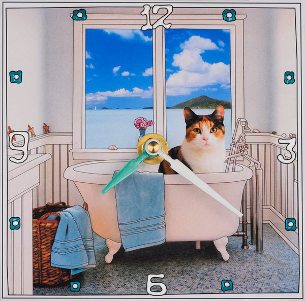 Calico In The Tub, Collage Clock