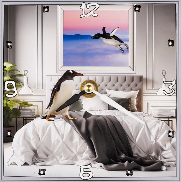 Flying penguin Collage clock