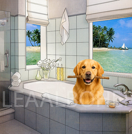 Got Stick Golden Retriver, Metal Print