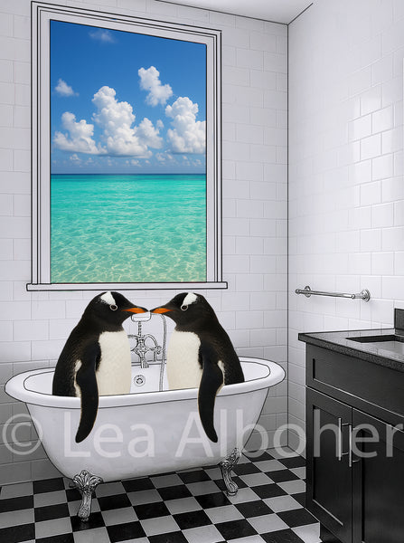 Kissing Penguins, Collage Metal Print