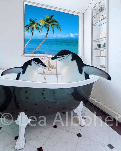 Tropical Penguins Collage Metal Print