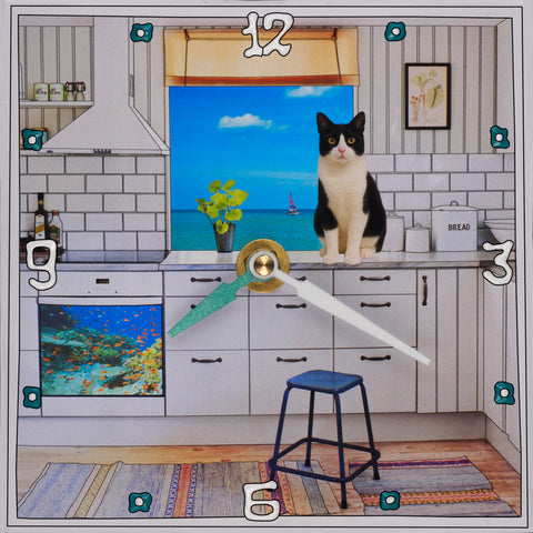 Orange Cat in the Sink Collage Clock - Lea Alboher