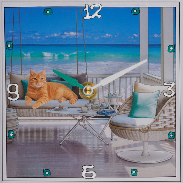 Waves And Orange Tabby, Collage Clock