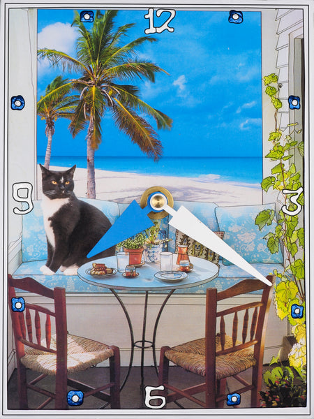 what a view & tuxedo cat, Collage Clock
