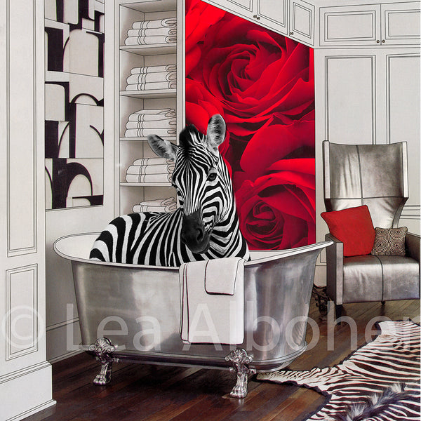 Zebra And Roses, Metal Print