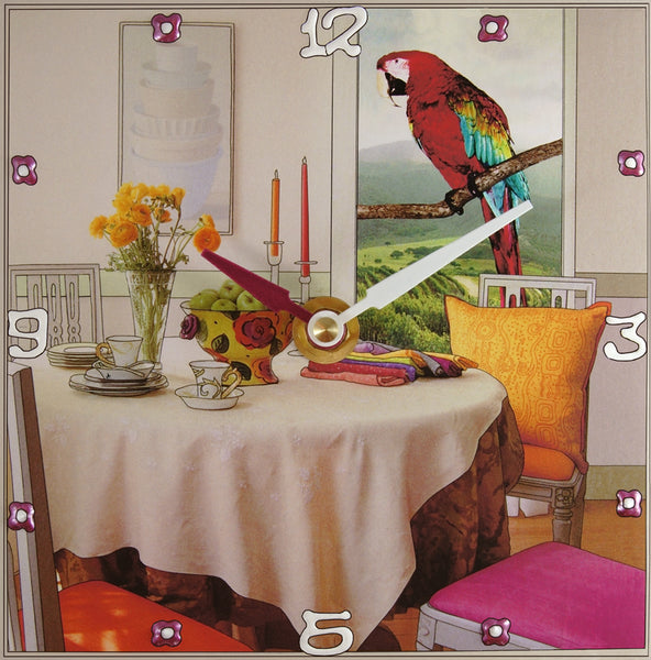 Perching For Dinner Collage Clock