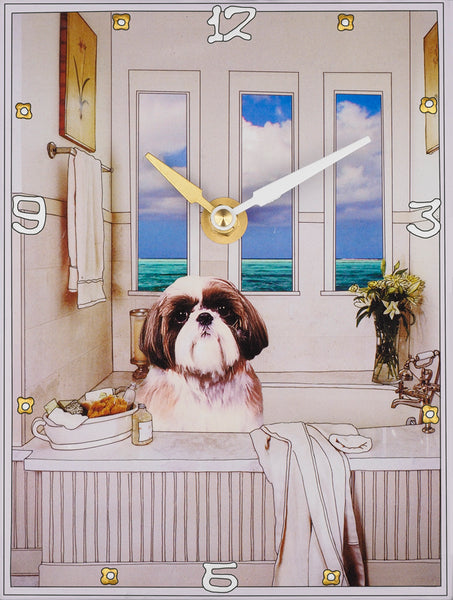 Shih Tzu in the tub Collage Clock