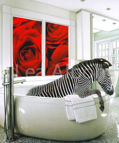 Zebra in the Tub Metal Print
